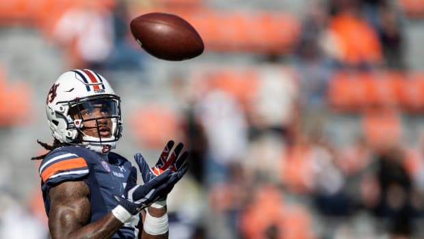 Auburn Tigers running back Tank Bigsby (4) during warm ups at Jordan-Hare Stadium in Auburn, Ala., on Saturday, Nov. 13, 2021.